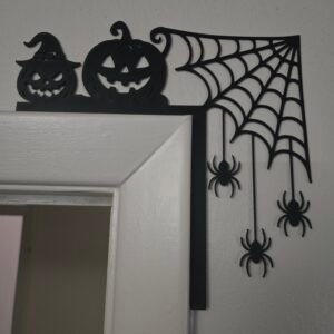 2 Pumpkins and 3 spiders with web door art