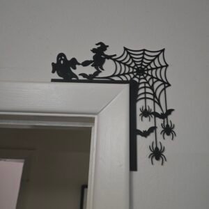 Halloween Witch, Ghost, Bats, and Spiderweb with spiders corner door art